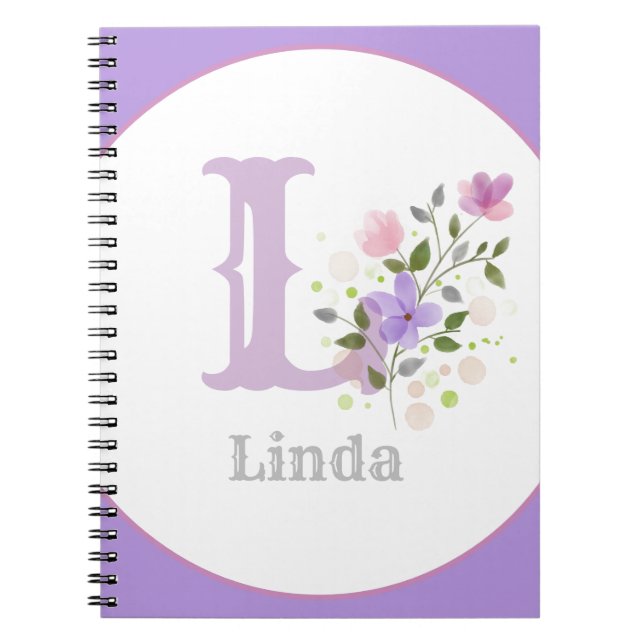 Monogram & Name with Flowers Notebook (Front)