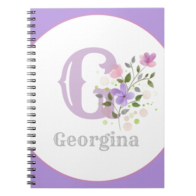 Monogram & Name with Flowers Notebook (Front)