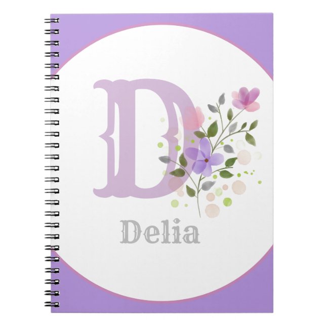 Monogram & Name with Flowers Notebook (Front)