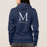 Monogram Name Womens Front Back Print Double Sided Hoodie<br><div class="desc">Women's Front & Back Double Sided Design Print Name Monogram Clothing Apparel Template Navy Blue Bella Canvas Full-Zip Hoodie. Unisex sizing. Please consult the size chart. Sizes: Adult XS, Adult S, Adult M, Adult L, Adult XL, Adult 2XL. Colours: White, Black, Athletic Heather Grey, Navy Blue. Womens Fashion / Clothing...</div>