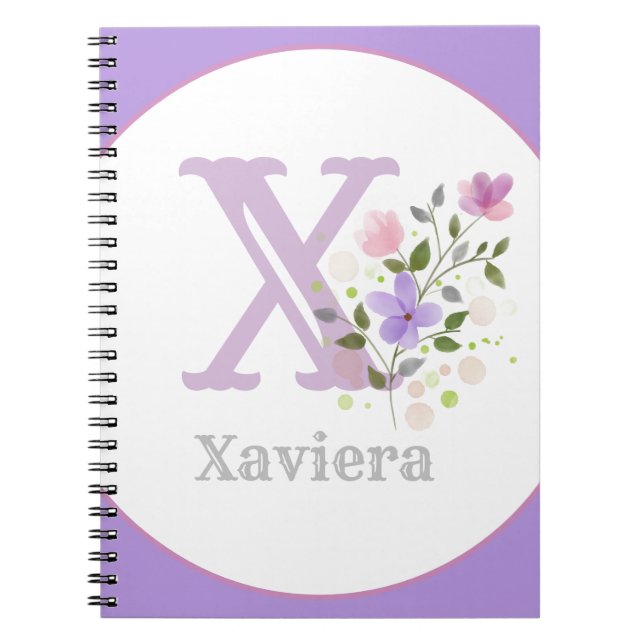 Monogram & Name Xaviera with Flowers Notebook (Front)