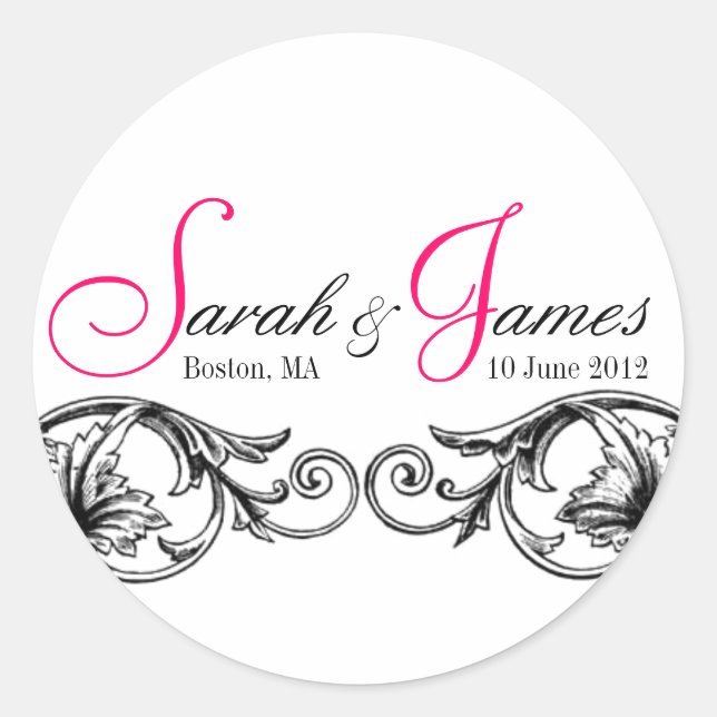 Monogram Names Date Place Wedding Stickers (Front)