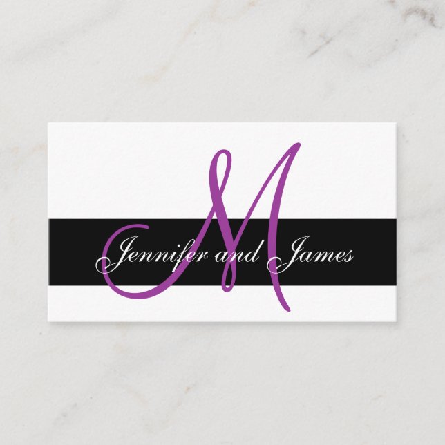 Monogram & Names Purple Wedding Reception Card (Front)