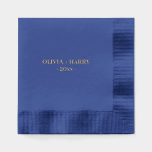 Monogram Names Simple Elegant Wedding   Navy Gold  Foil Napkins