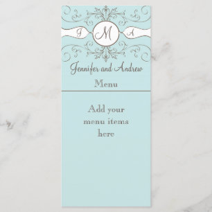 Monogram Names Wedding Menu Cards Blue