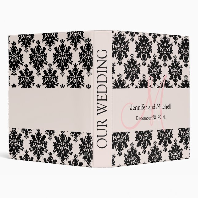 Monogram Names Wedding Pink Damask Planner Binders (Background)