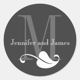 Monogram Names Wedding Stickers Charcoal