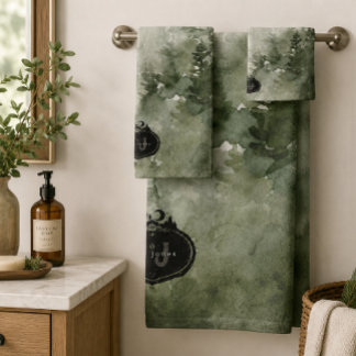 Monogram Nature Stamp | Custom Name Bath Towel Set