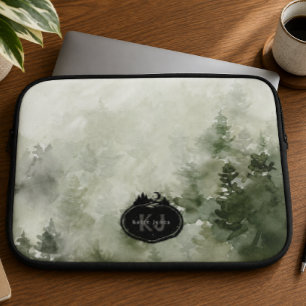Monogram Nature Stamp   Custom Name Laptop Sleeve
