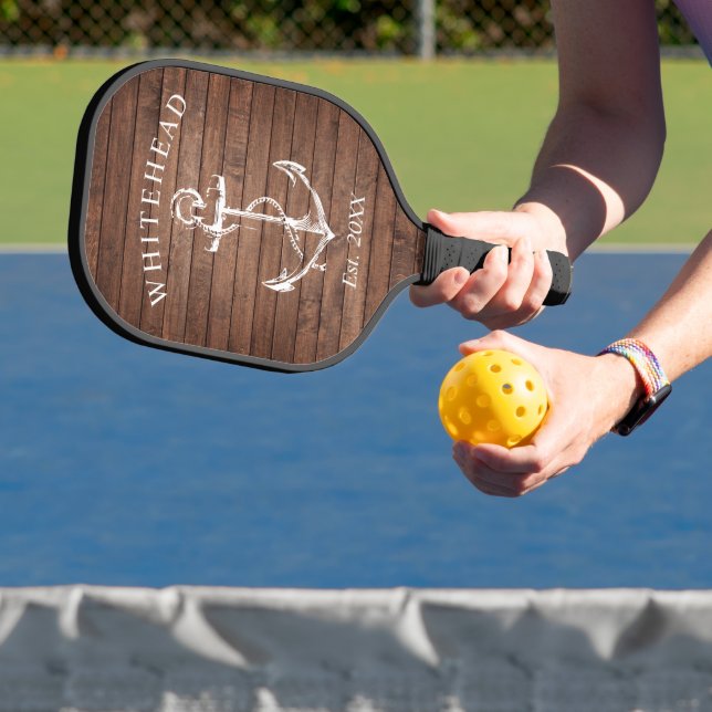 Monogram Nautical Anchor Brown Wood Pickleball Paddle (Insitu)