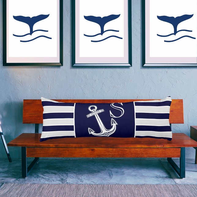 Monogram Nautical Anchor Grey front white back Body Pillow (Creator Uploaded)