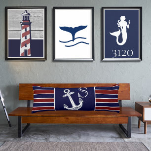 Monogram Nautical Anchor Navy Blue  maroon striped Body Pillow