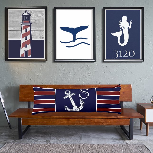 Monogram Nautical Anchor Navy Blue  maroon striped Body Pillow (Creator Uploaded)