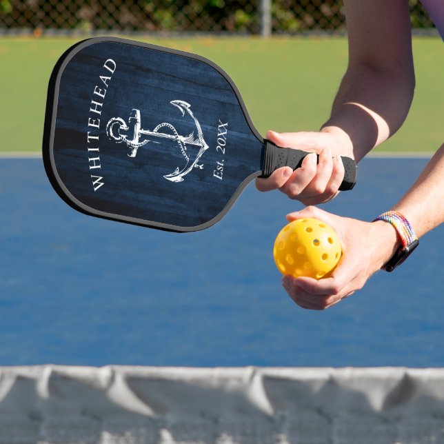 Monogram Nautical Anchor Navy Blue Wood Pickleball Paddle (Insitu)