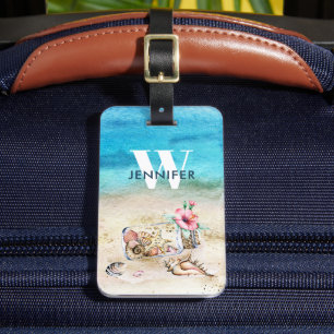 Monogram Nautical Beach & Seashells  Luggage Tag