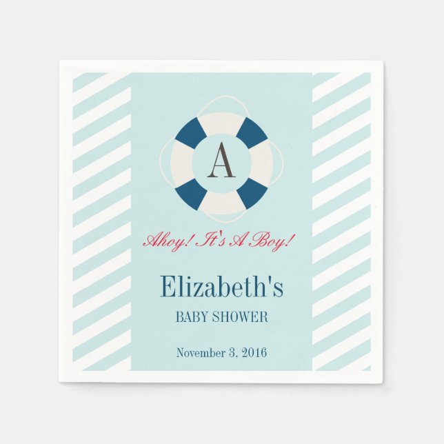 Monogram Nautical Buoy Baby Shower Napkin (Front)