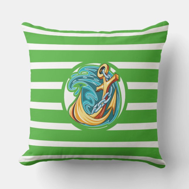 Monogram Nautical Green Stripe Outdoor Pillow Lg (Front)
