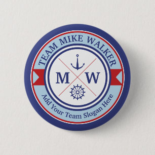Monogram Nautical Logo Anchor Wheel Helm Motto 2 Inch Round Button