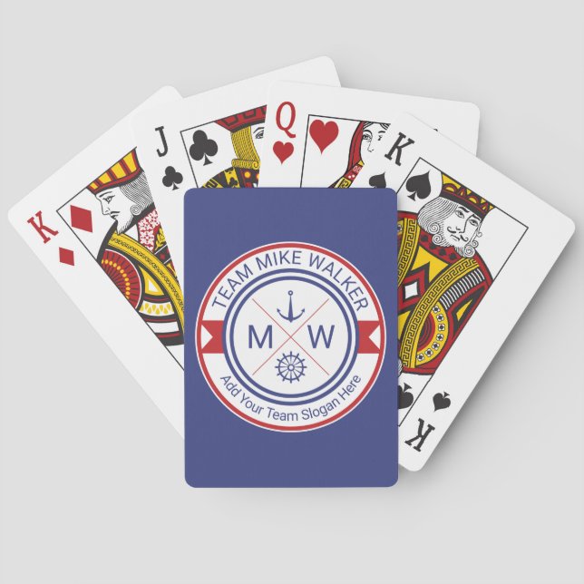Monogram Nautical Logo Anchor Wheel Helm Motto Playing Cards (Back)
