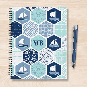 Monogram Nautical Modern Boat Blue Personalized Notebook
