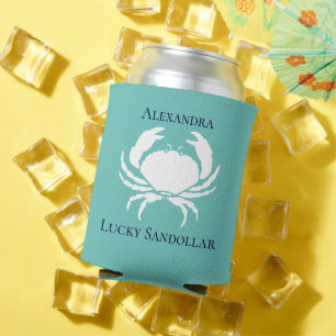 Monogram Nautical monogram Teal White CRAB Can Co Cooler
