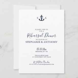 Monogram Nautical Navy Blue Anchor Rehearsal     Invitation