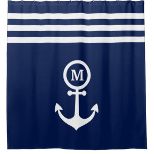 Monogram Nautical Navy Blue Anchor Stripes Custom