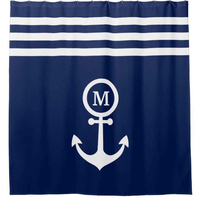 Monogram Nautical Navy Blue Anchor Stripes Custom (Front)