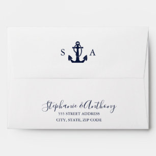 Monogram Nautical Navy Blue Anchor Wedding     Envelope