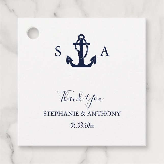 Monogram Nautical Navy Blue Anchor Wedding    Favour Tags (Front)