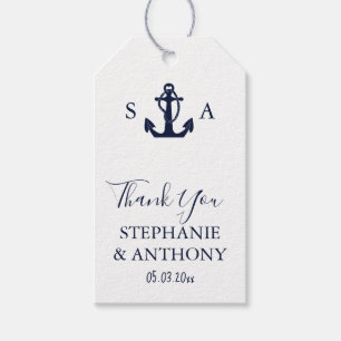 Monogram Nautical Navy Blue Anchor Wedding    Gift Tags