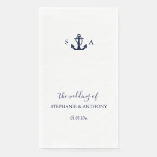 Monogram Nautical Navy Blue Anchor Wedding Napkin