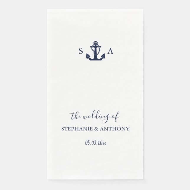 Monogram Nautical Navy Blue Anchor Wedding    Napkin (Front)