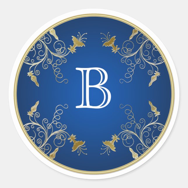 Monogram Navy and Gold Floral Sticker (Front)