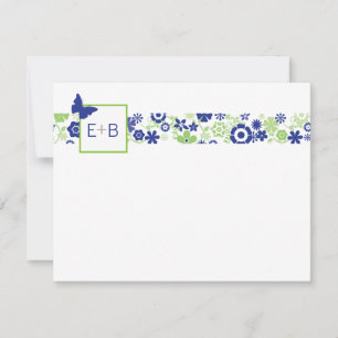 Monogram Navy and Lime Flat Note Card