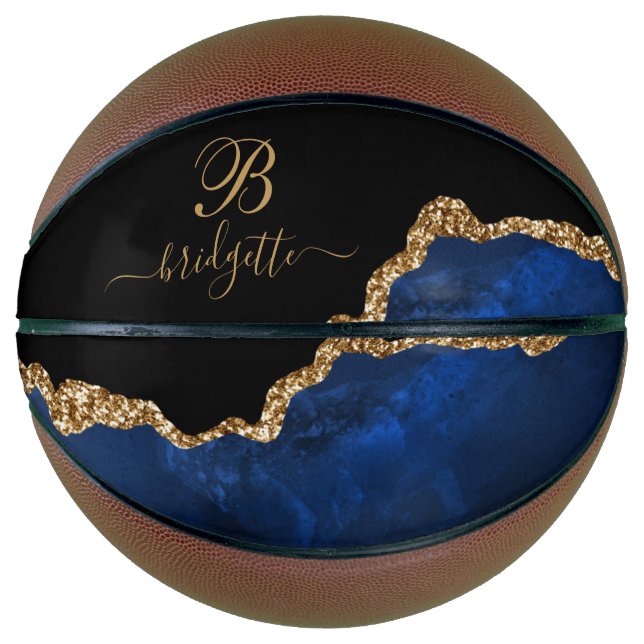 Monogram Navy Black Agate Geode Gold Glitter Girls Basketball (Front)