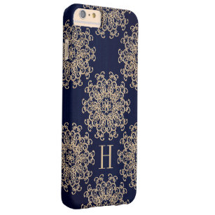Monogram Navy Blue and Gold Exotic Medallion Barely There iPhone 6 Plus Case