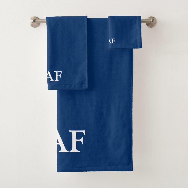 Monogram Navy Blue and White  Bath Towel Set (Insitu)