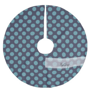 Monogram Navy Blue Baby Blue Polka Dot Pattern Brushed Polyester Tree Skirt