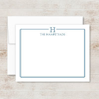 Monogram Navy Blue Elegant Family Stationery