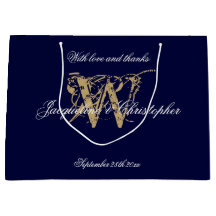 Monogram Navy Blue & Gold Elegant Wedding