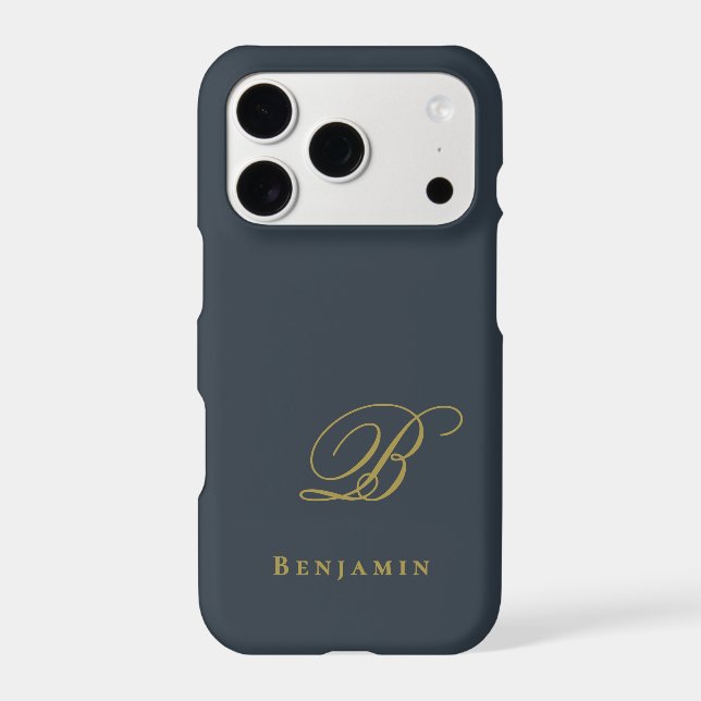 Monogram Navy Blue Gold Initial Name Minimal Men  (Back)