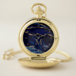 Monogram Navy Blue Gold Marble Pocket Watch Gift<br><div class="desc">Pocket Watch with Monogram Agate Navy Blue Gold Gemstone Marble Geode Glitter Sparkle Personalized Birthday - Anniversary or Wedding Gift / Suppliest - Add Your Letter / or Name - Text or Remove - Make Your Special Pocket Watches Gift - Resize and move or remove and add text / elements...</div>