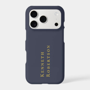 Monogram Navy Blue Gold Name Elegant Minimal Men