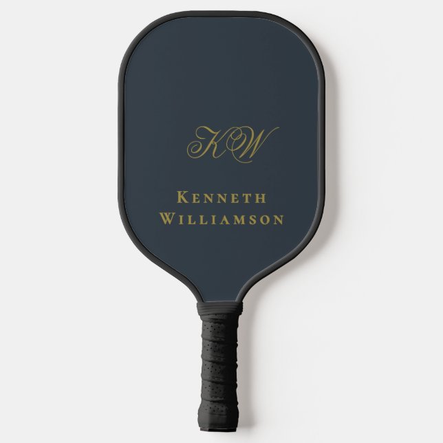 Monogram Navy Blue Gold Name Minimalist Men  Pickleball Paddle (Back)