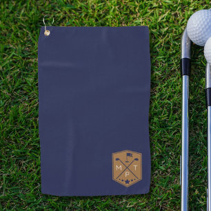 Monogram Navy Blue Gold Name Personalized Golf Towel
