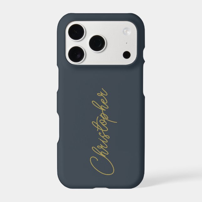 Monogram Navy Blue Gold Script Name Minimalist Men (Back)