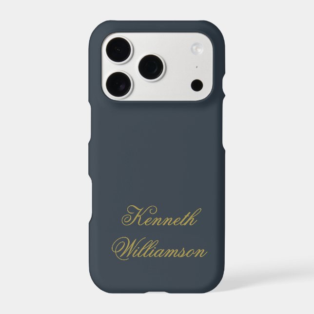 Monogram Navy Blue Gold Script Name Minimalist Men (Back)