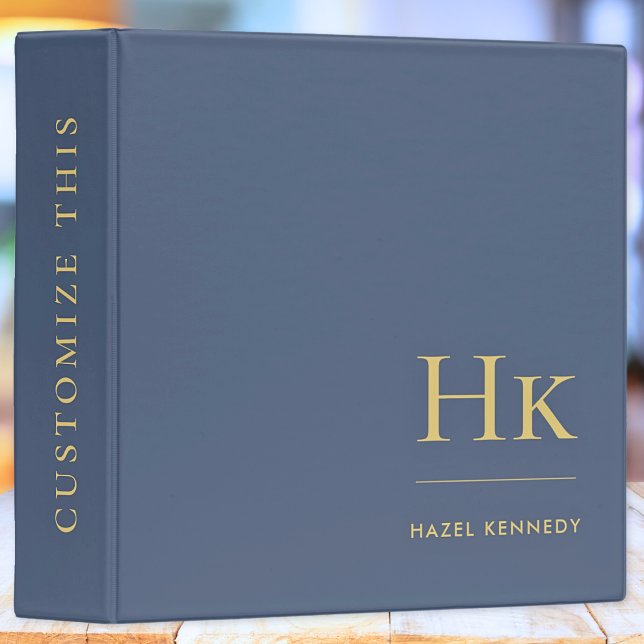 Monogram | Navy Blue Gold Simple Elegant Initials Binder (Creator Uploaded)
