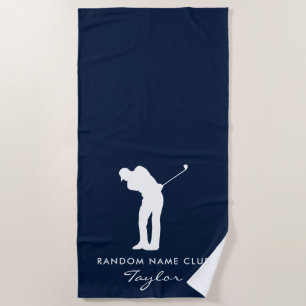 Monogram Navy Blue Golf Club Name Personalized Beach Towel